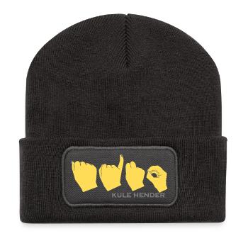 Aino de couleur jaune moutarde - Beanie recyclé à patch - charbon - Devant