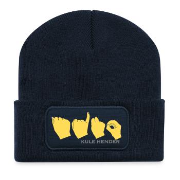 Aino with mustard yellow colour - Recycled Patch Beanie - french navy - Front