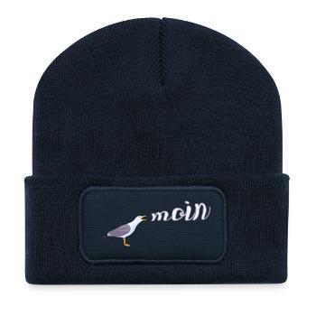 Norddeutsch Möwe Moin Design - Recycelte Patch Beanie - French Navy - Vorne