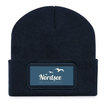 North Sea Birds Silhouette Design Lettering - Recycled Patch Beanie - french navy - Front