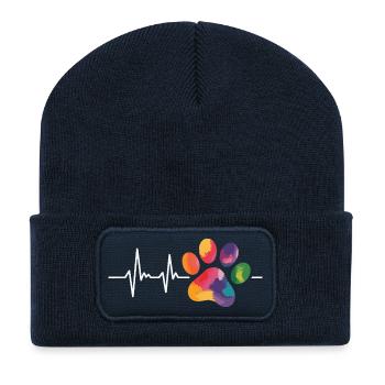 Chien Patte Heartbeat Propriétaire de chien - Beanie recyclé à patch - bleu marine - Devant