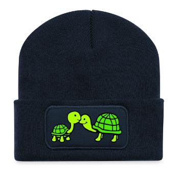 2 turtles long neck kissing couple love team - Recycled Patch Beanie - french navy - Front