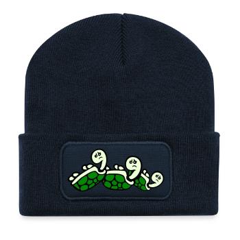 3 tortues renversées sur le dos triste - Beanie recyclé à patch - bleu marine - Devant