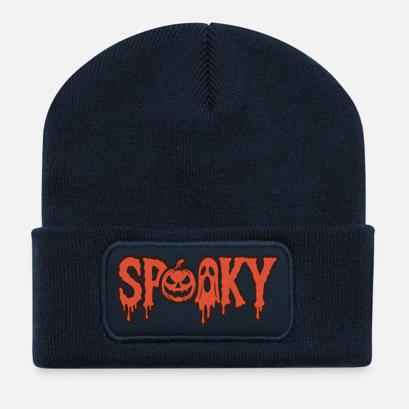Spooky Halloween Pumpkin & Ghost - Recycled Patch Beanie - french navy