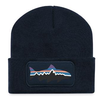 Berg Hai Fisch Silhouette Surfer Wandern Abenteuer - Recycelte Patch Beanie - French Navy - Vorne