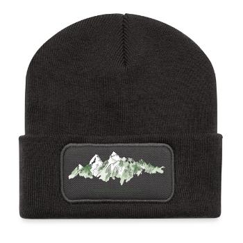 Mountain Watercolor Design – Tranquility of the Peaks - Recycled Patch Beanie - dark grey - Front