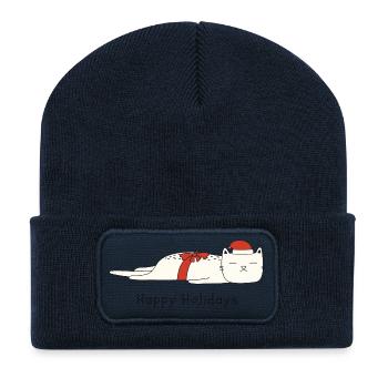 Lustige Katze Weihnachten - Recycelte Patch Beanie - French Navy - Vorne