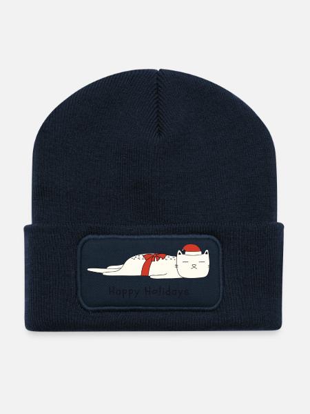Funny cat Christmas - Recycled Patch Beanie - french navy