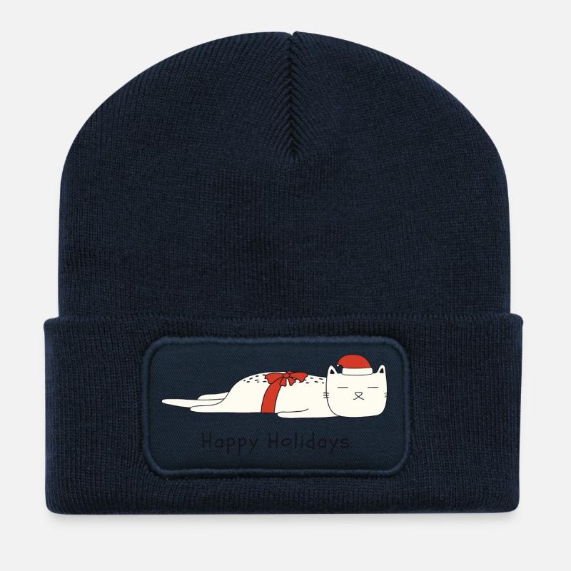Lustige Katze Weihnachten - Recycelte Patch Beanie - French Navy