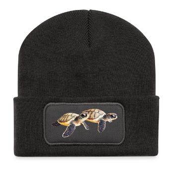 Double Sea Turtle Baby Pair - Recycled Patch Beanie - dark grey - Front