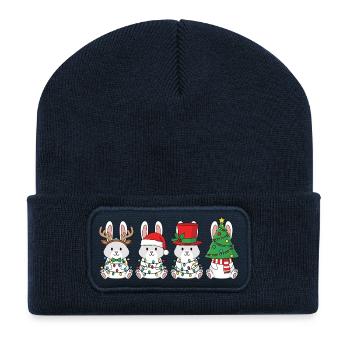 Rabbit Santa Claus Christmas Lights - Recycled Patch Beanie - french navy - Front
