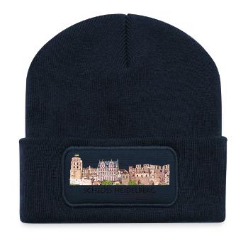 Schloss Heidelberg Handzeichnung - Recycelte Patch Beanie - French Navy - Vorne