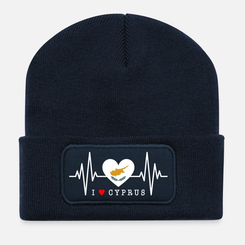 Zypern Flagge Herzschlag Republik Zypern Cyprus - Recycelte Patch Beanie - French Navy