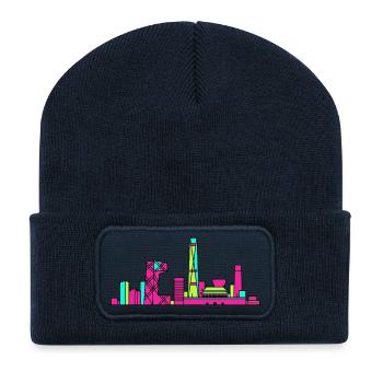 Beijing City Skyline CCTV-Turm Modern Line Art - Recycelte Patch Beanie - French Navy - Vorne