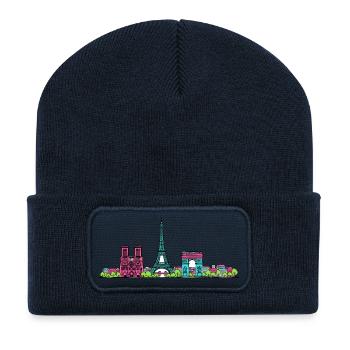 Skyline de la tour Eiffel de Paris Modern line art - Beanie recyclé à patch - bleu marine - Devant