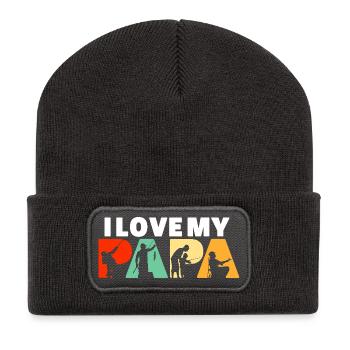 I Love My Papa Fishing Angler Silhouette Art - Recycled Patch Beanie - dark grey - Front