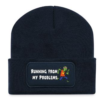Running from my problems – Lustiger Zombie Spruch - Recycelte Patch Beanie - French Navy - Vorne