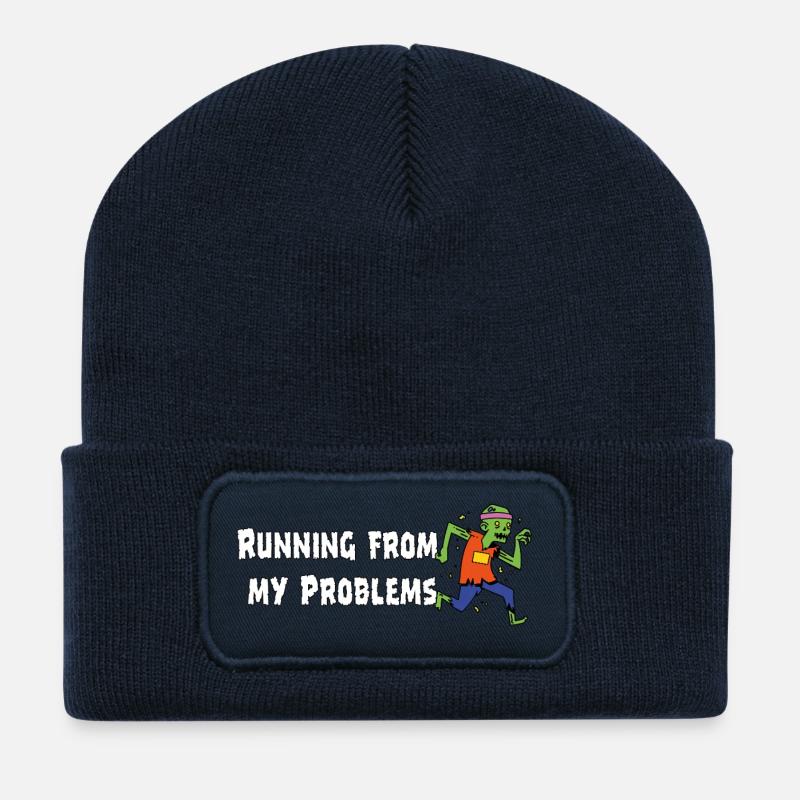 Running from my problems – Lustiger Zombie Spruch - Recycelte Patch Beanie - French Navy