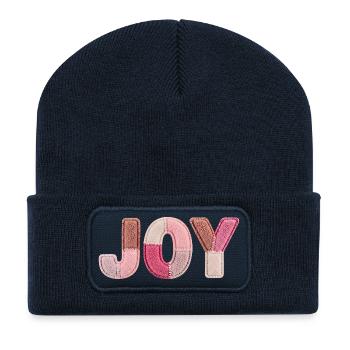Lettrage en tissu rose patchwork Joy fait main - Beanie recyclé à patch - bleu marine - Devant