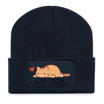 Cat Mom - Recycled Patch Beanie - french navy - Front