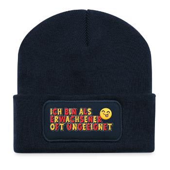 Erwachsen? Nicht geeignet! | Funny Adulting Saying - Recycelte Patch Beanie - French Navy - Vorne