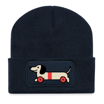 Jouet teckel Enfant roue en bois - Beanie recyclé à patch - bleu marine - Devant
