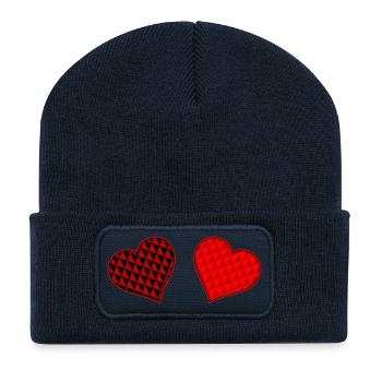 Duo Cœur Géométrique Rouge Noir - Beanie recyclé à patch - bleu marine - Devant