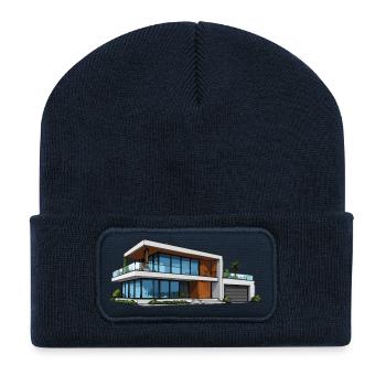 Illustration d’architecture moderne de villas - Beanie recyclé à patch - bleu marine - Devant