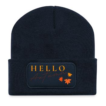 Hello Autumn | Herbst Blätter Design - Recycelte Patch Beanie - French Navy - Vorne