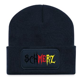 Schmerz – Grunge Schriftzug Schwarz Rot Gold - Recycelte Patch Beanie - French Navy - Vorne