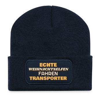 Echte Weihnachtselfen fahren Transporter - Recycelte Patch Beanie - French Navy - Vorne