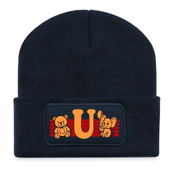 Baby Name Buchstabe U Vorname Teddybär Elefant - Recycelte Patch Beanie - French Navy - Vorne