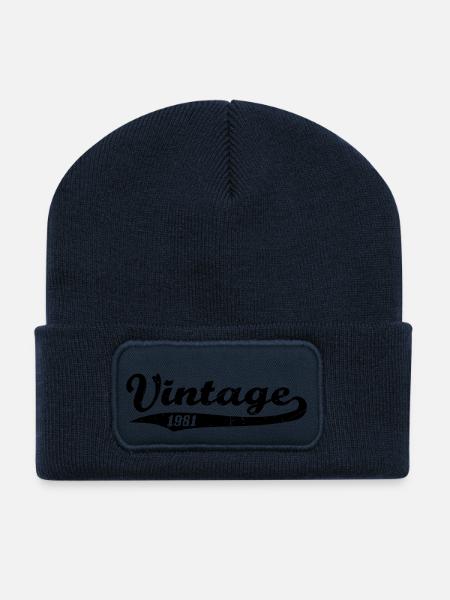Vintage 1981 - Beanie recyclé à patch - bleu marine