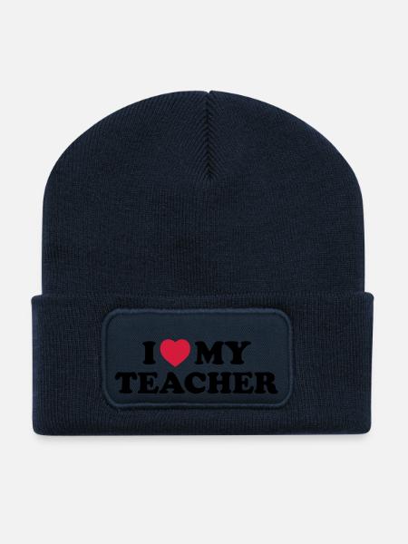 I love my teacher - Beanie recyclé à patch - bleu marine