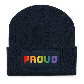 Regenbogen proud schwarz - Recycelte Patch Beanie - French Navy - Vorne