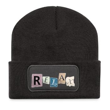 Relax – Bleib entspannt - Recycelte Patch Beanie - Dunkelgrau - Vorne