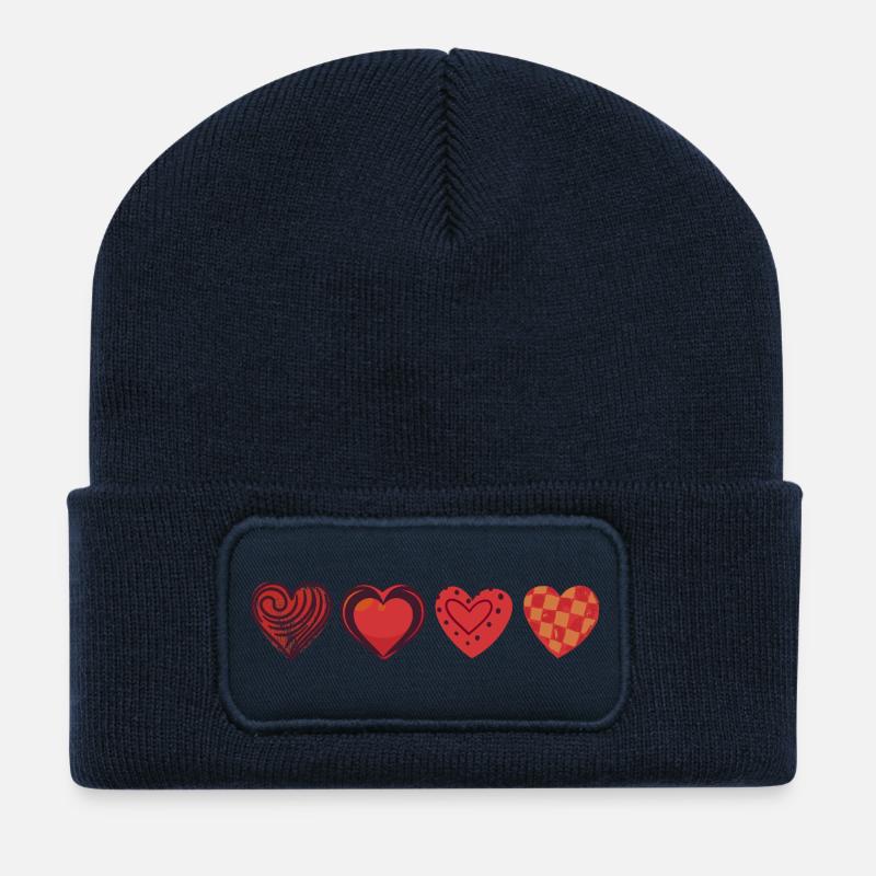 Cute Love - Valentinstag; Herz Kollektion Rot - Recycelte Patch Beanie - French Navy