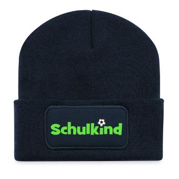 Schulkind mit Fußballball - Recycelte Patch Beanie - French Navy - Vorne