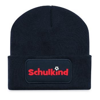 Schulkind Fußball Rot Einschulung 2026 - Recycelte Patch Beanie - French Navy - Vorne