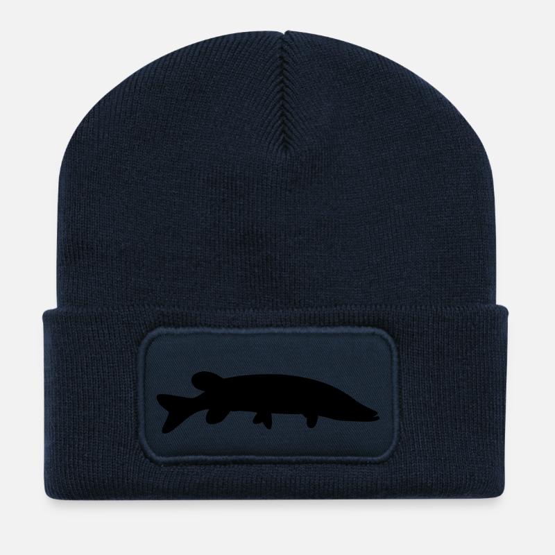 Silhouette de poisson brochet - Beanie recyclé à patch - bleu marine