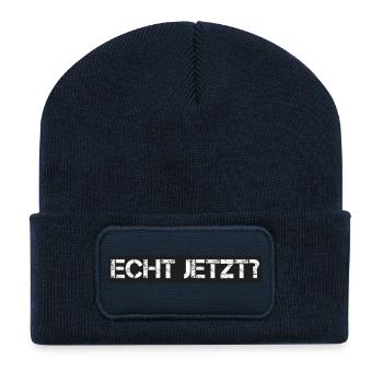 Spruch: echt jetzt - Recycelte Patch Beanie - French Navy - Vorne