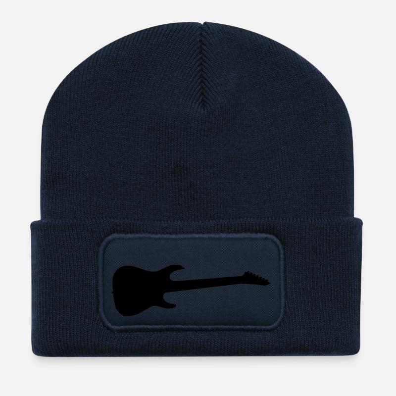 Guitare noire - Beanie recyclé à patch - bleu marine