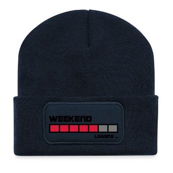 Week-end Loading | Fun t-shirt - Beanie recyclé à patch - bleu marine - Devant