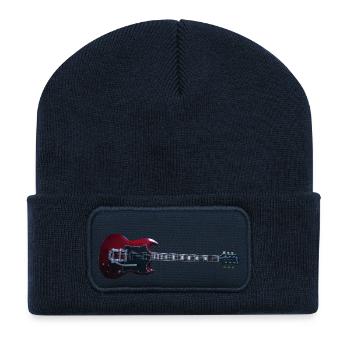 Guitare électrique forme SG - Beanie recyclé à patch - bleu marine - Devant