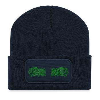 Viking Design Neon Grün - Recycelte Patch Beanie - French Navy - Vorne