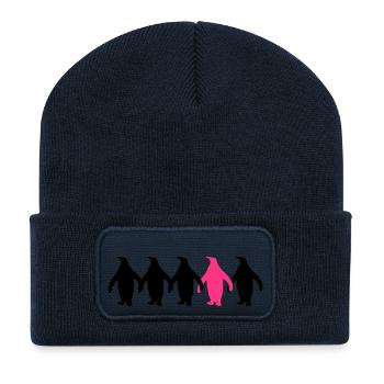 Être différents pingouins amusant motif - Beanie recyclé à patch - bleu marine - Devant
