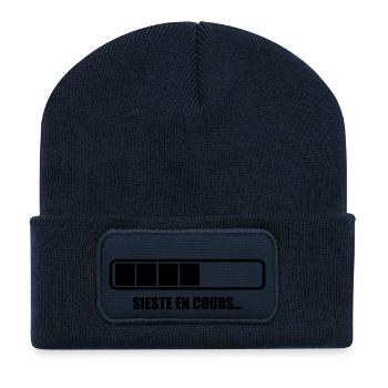 Sieste en cours - Humour - Drôle - Blague - Fun - Beanie recyclé à patch - bleu marine - Devant