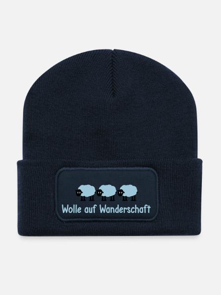 Wolle auf Wanderschaft Schafe Schäfchen Lämmer süß - Recycelte Patch Beanie - French Navy