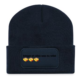 kriegst eh alles was du willst, Politik Österreich - Recycelte Patch Beanie - French Navy - Vorne