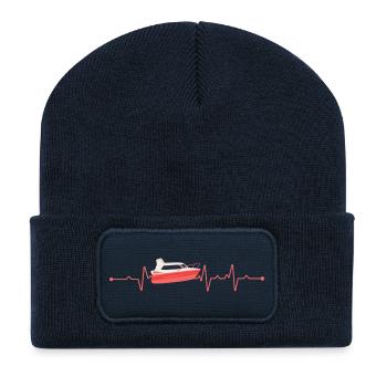 Herzschlag Boot Motorboot - Recycelte Patch Beanie - French Navy - Vorne